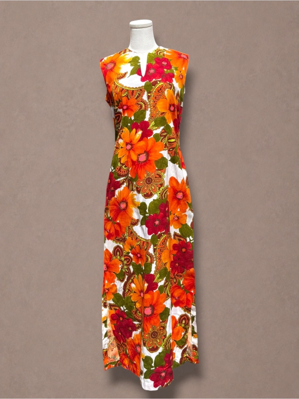 Vintage Alice Polynesian 60s Hawaiian Psychedelic Floral Maxi Dress